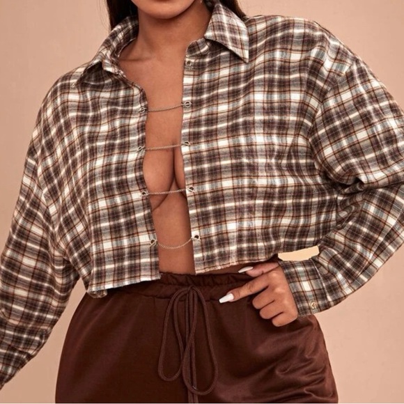 Brown plaid top NEW - Picture 1 of 2